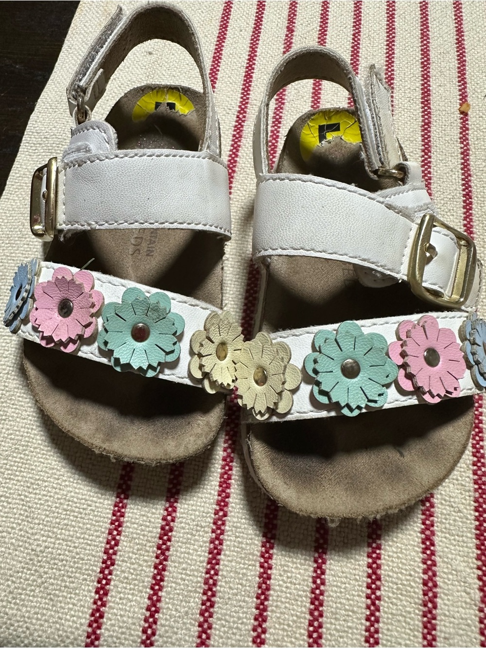 White Mountain White leather Sandals with Pink, Mint, Cream Floral Accents